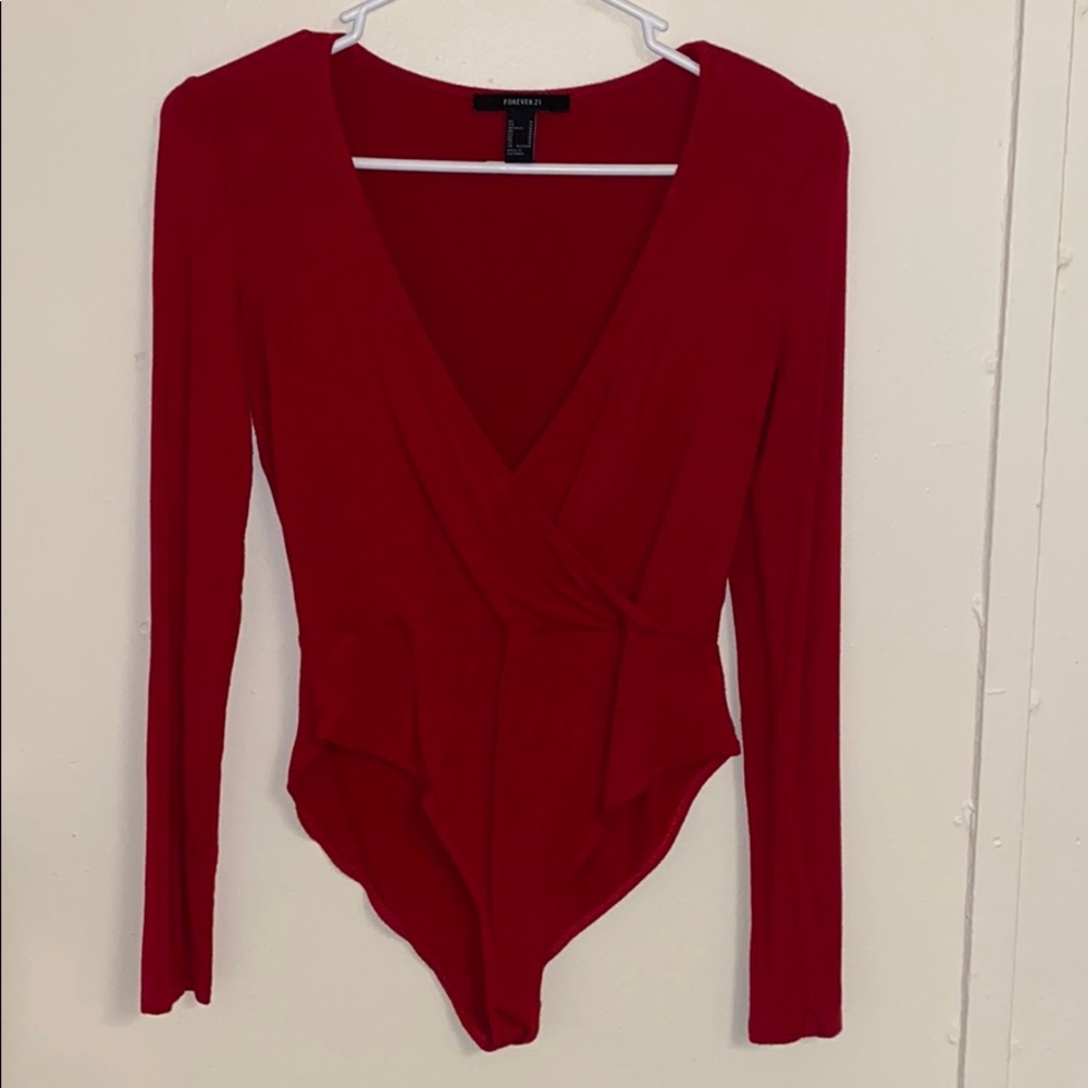 Red V Neck Bodysuit